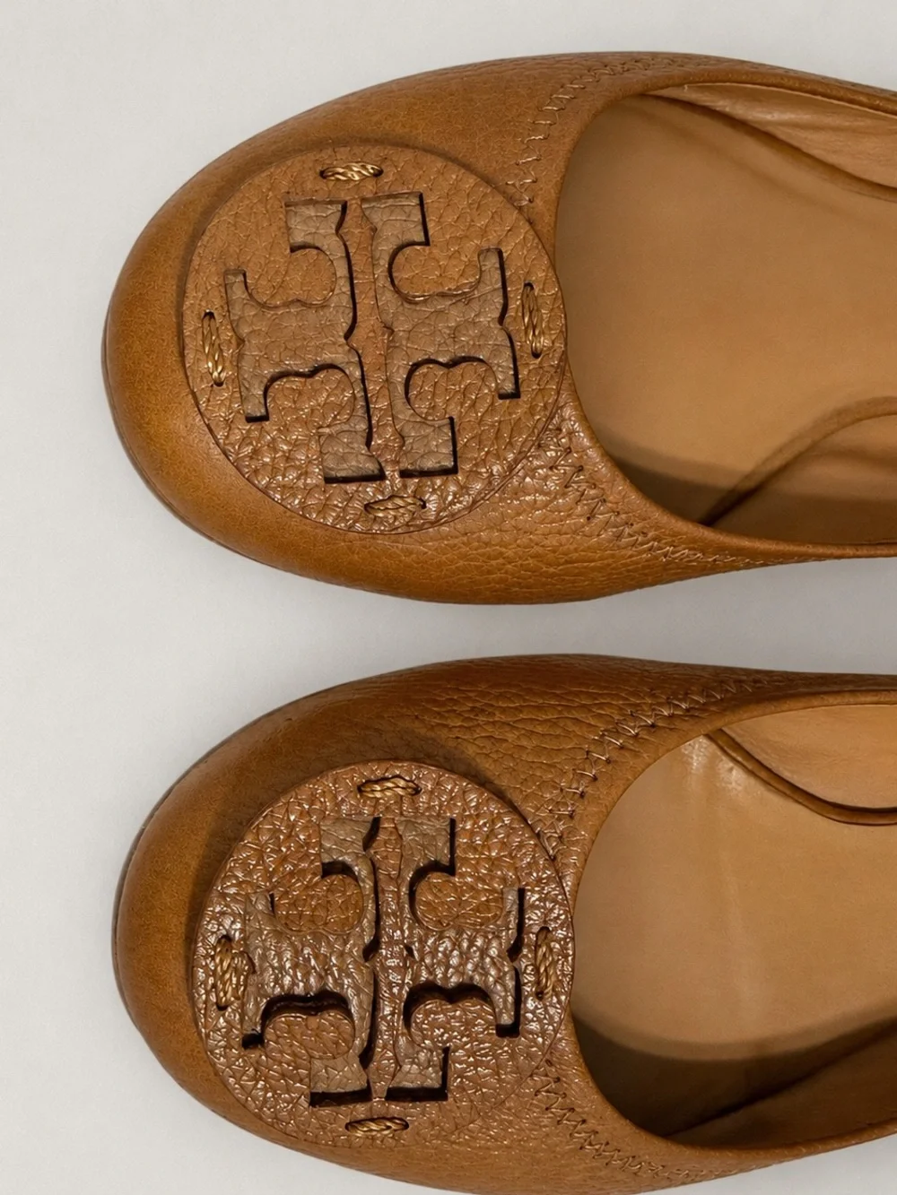 Tory Burch Brown Leather Logo Ballet Flats